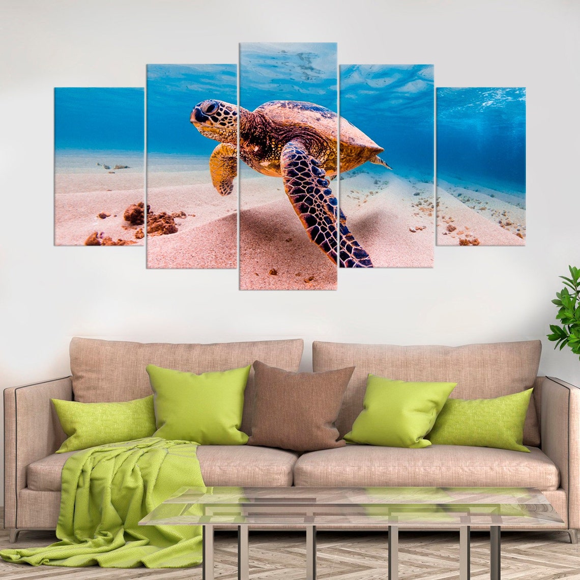 Cayman Turtle Underwater Wild Life Canvas Wall Art