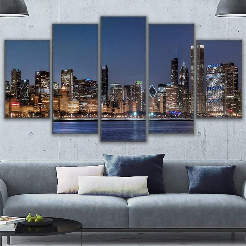 Chicago Skyline River View Canvas Wall Art