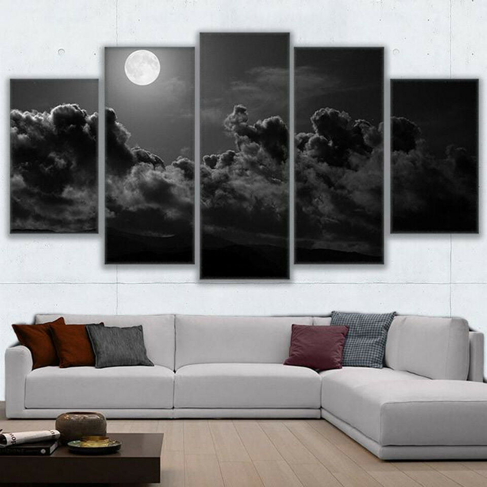 Clouds Full Moon Rising At Night Canvas Wall Art