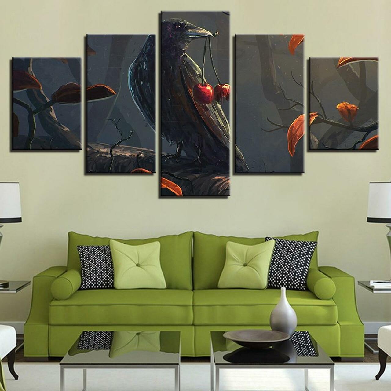 Crow On Branch Canvas Wall Art