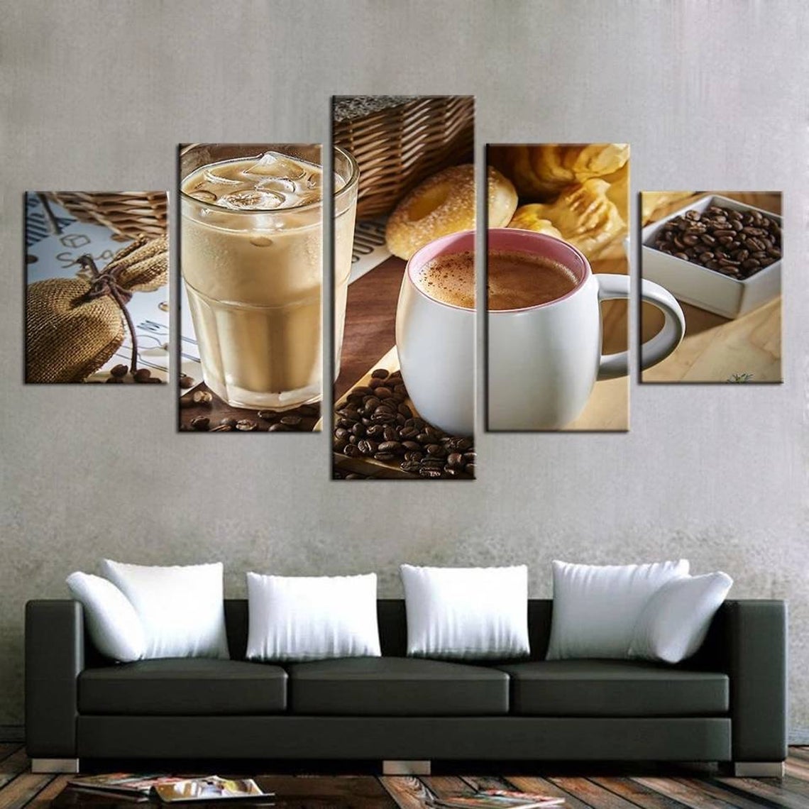 Cup Of Coffee And Coffee Bean Canvas Wall Art
