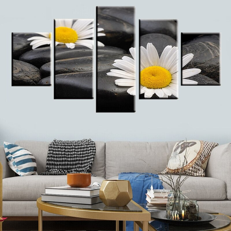 Daisy Flower With Stone Canvas Wall Art