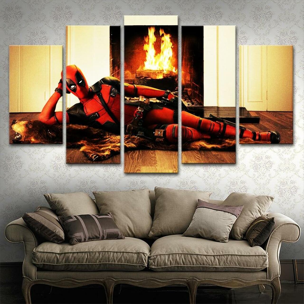 Deadpool At Fireplace Canvas Wall Art