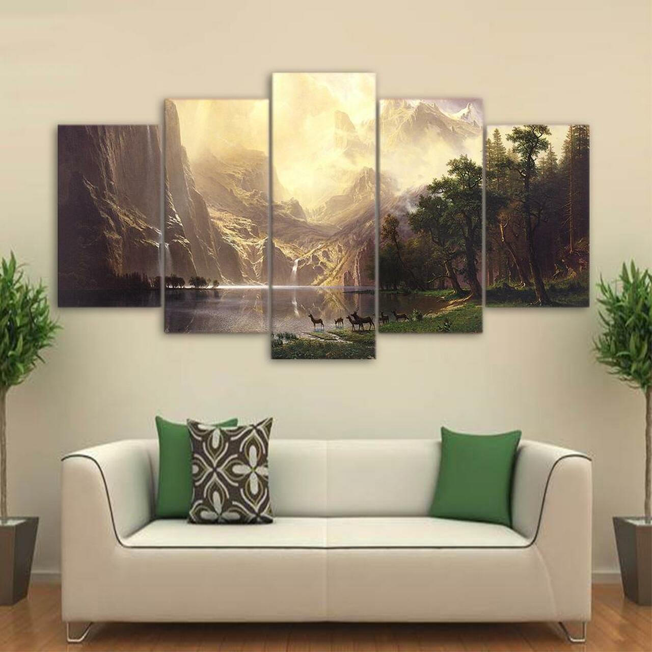 Deer In Lake Canvas Wall Art