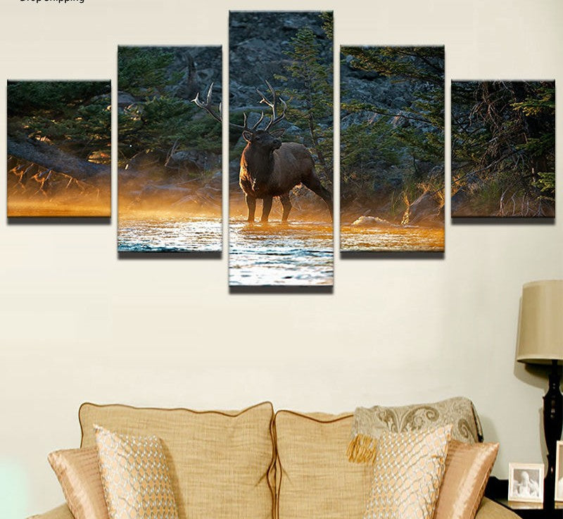 Deer Mousse In The Forest Canvas Wall Art