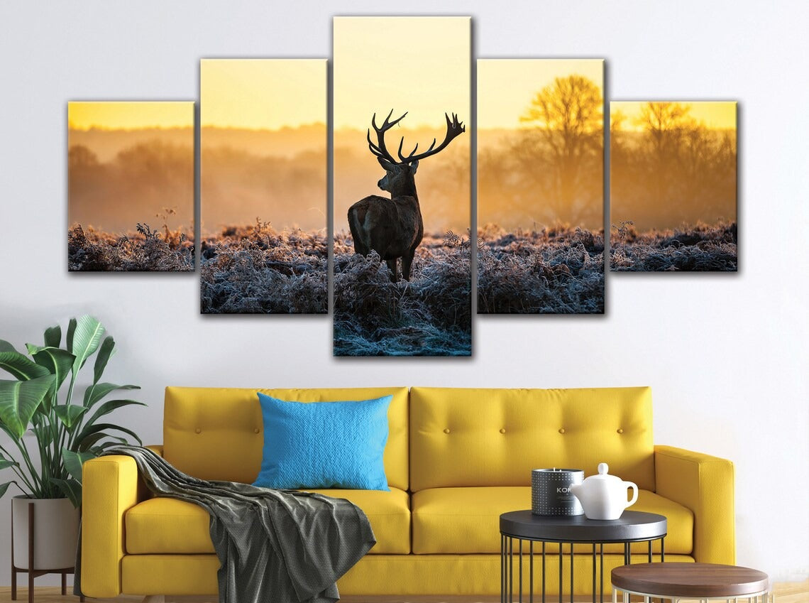 Deer Sunrise Wildlife Canvas Wall Art