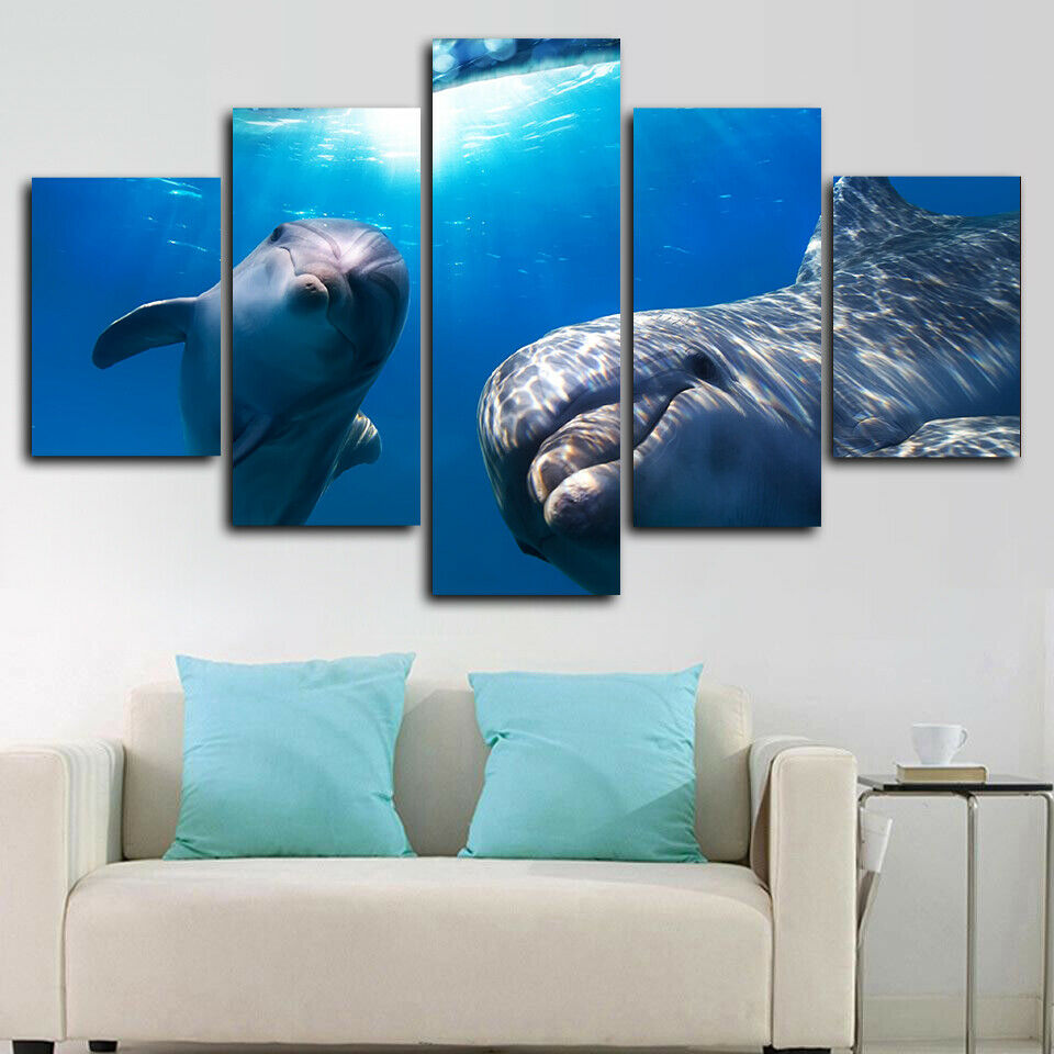 Dolphin Underwater Sea Canvas Wall Art