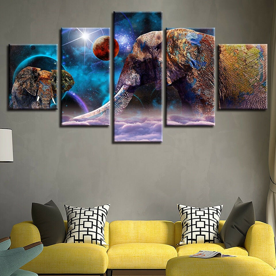 Elephant Astronomy Space Planets Canvas Wall Art