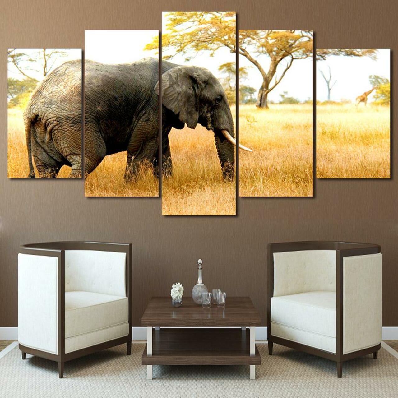 Elephant Grazing Canvas Wall Art