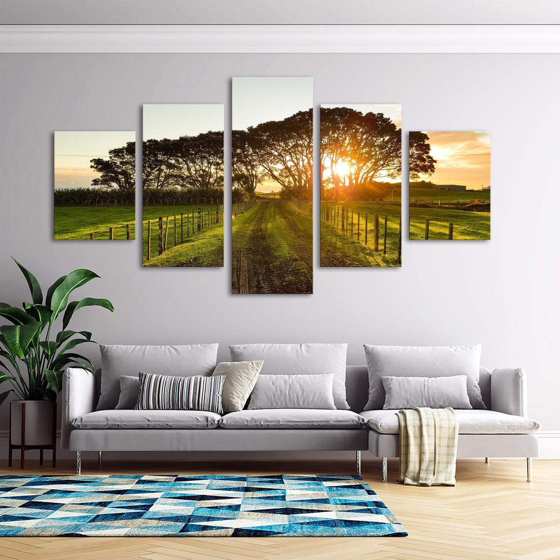 Farm Country Ranch Sunset Canvas Wall Art