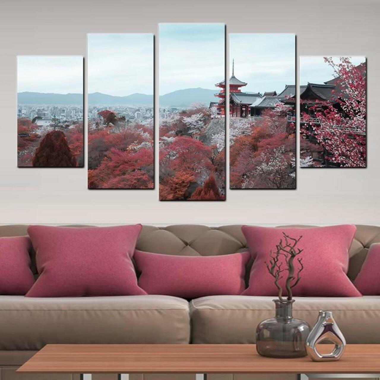 Fir Tree Near Japanese Temple Canvas Wall Art