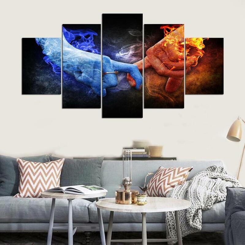 Fire And Ice Holding Hand Canvas Wall Art
