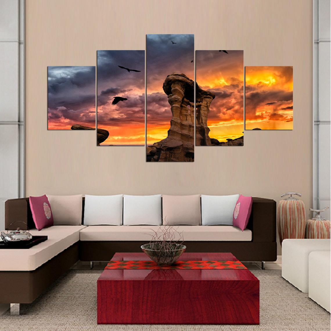 Fire In The Sky Sunset Stone Nature Scenery Canvas Wall Art
