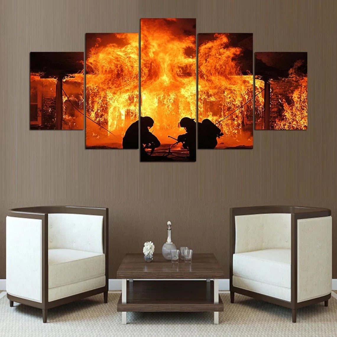 Firefighter Firemen Flames Fire Canvas Wall Art