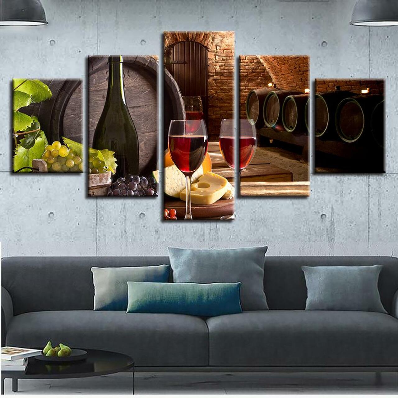 Five Wine Barrels Canvas Wall Art