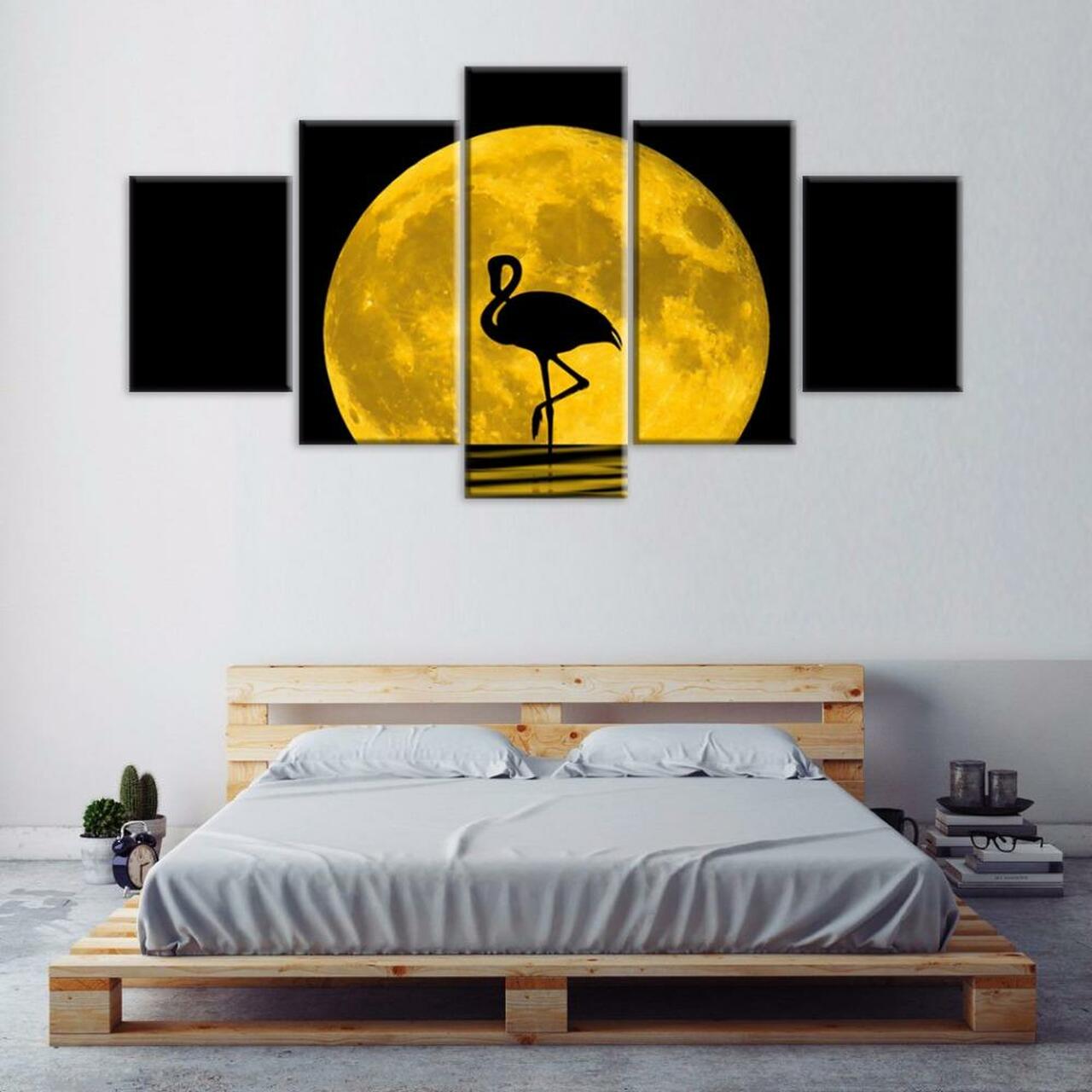 Flamingo On Full Moon Canvas Wall Art