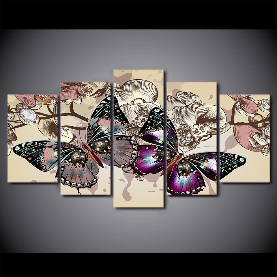 Flowers Butterfly Ation Canvas Wall Art