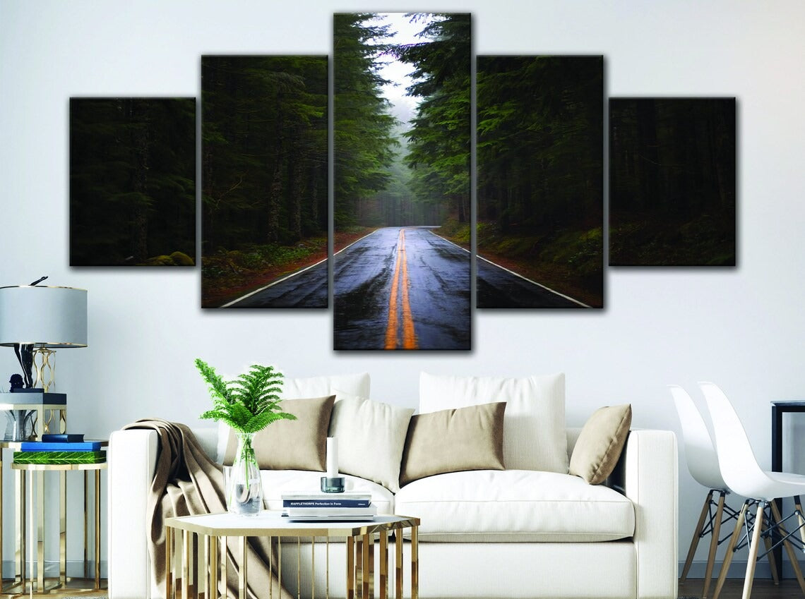 Forest Road Big Green Tree Canvas Wall Art
