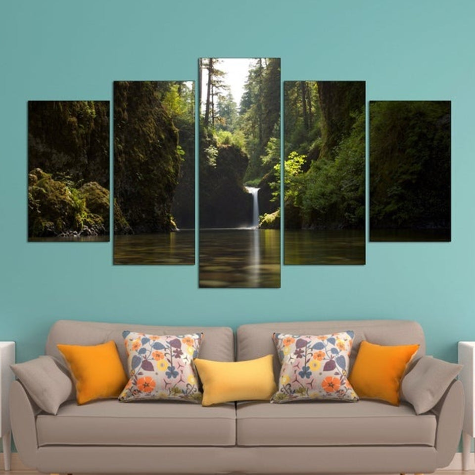 Forest Waterfall Natural Canvas Wall Art