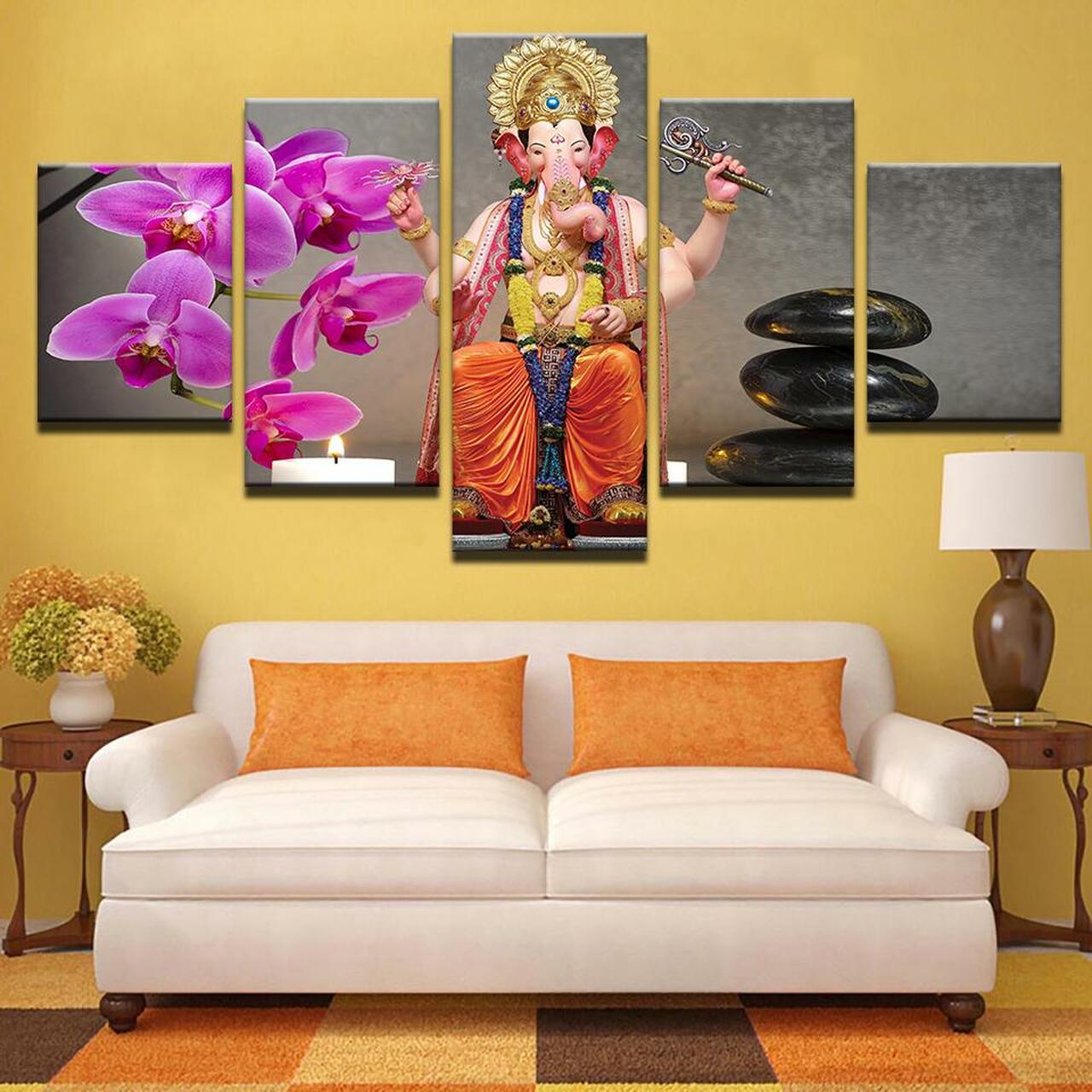 Ganesha Among Orchids Canvas Wall Art