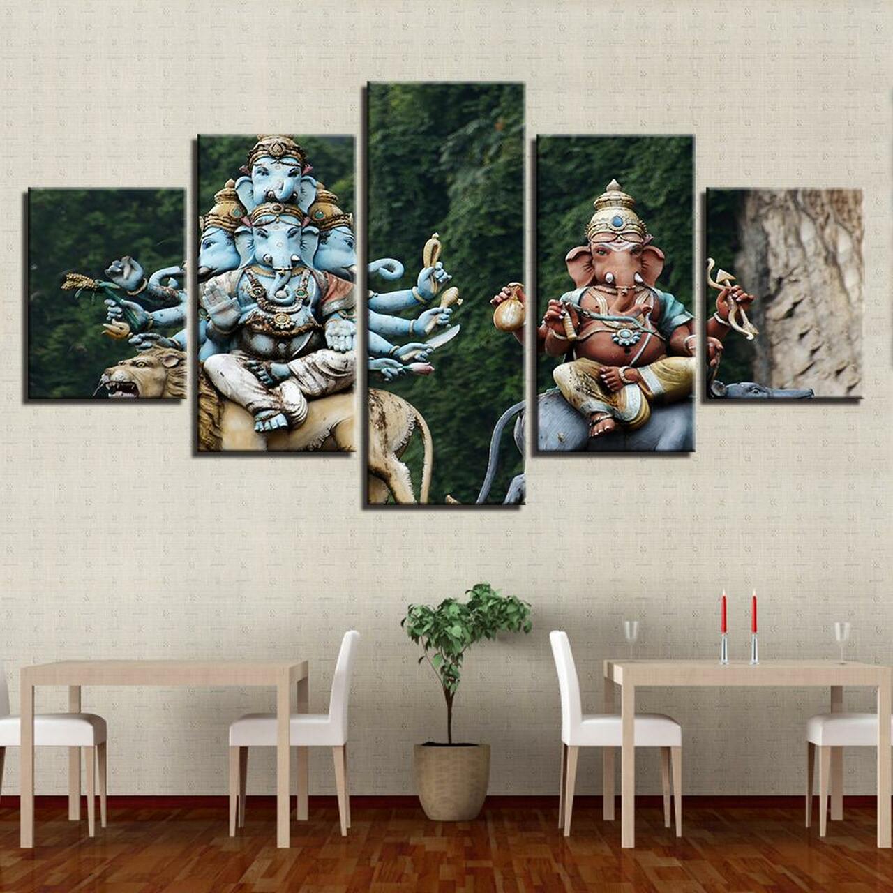 Ganesha On Lion Canvas Wall Art