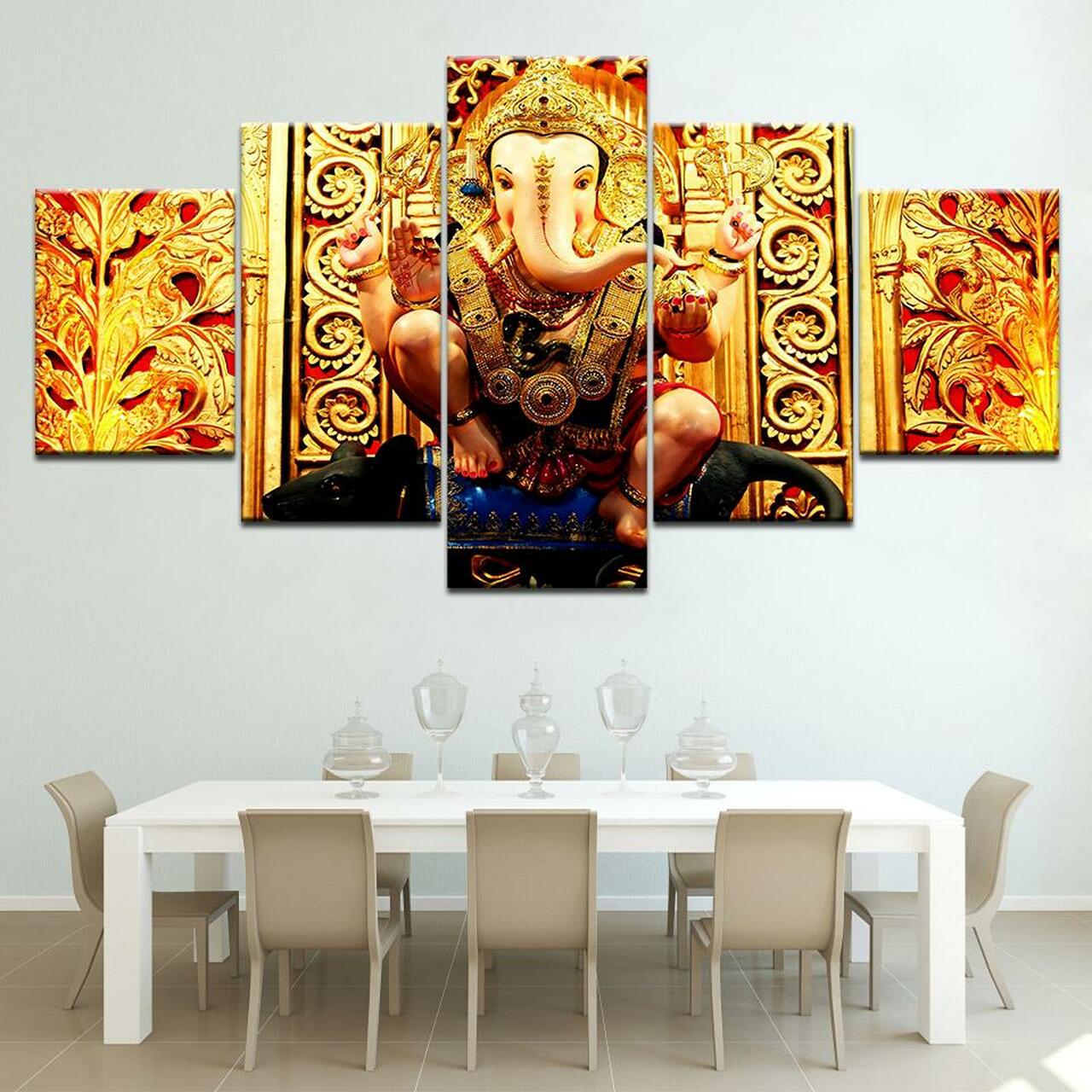 Ganesha On Throne Canvas Wall Art
