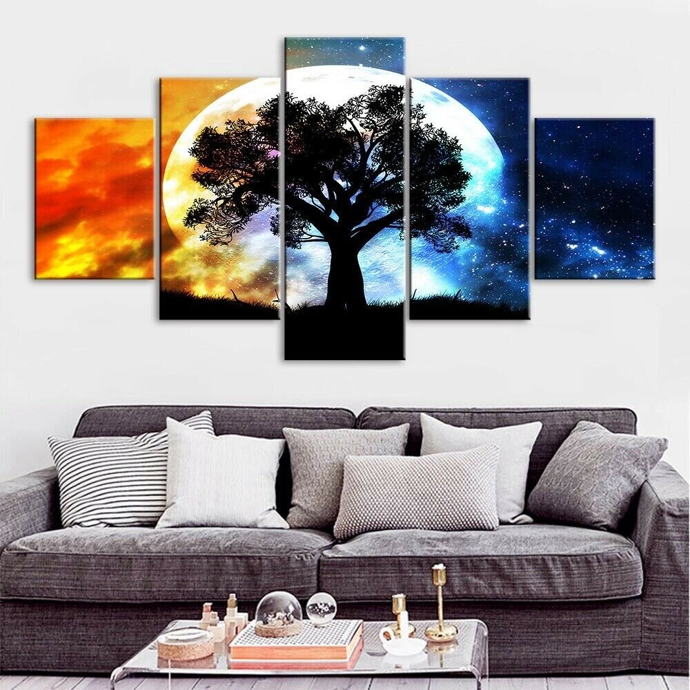 Giant Black Tree Full Moon Canvas Wall Art