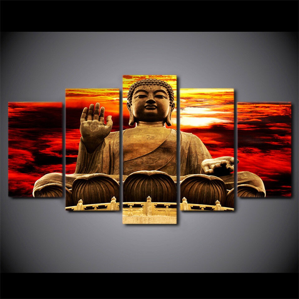 Golden Buddha Statue Sunset Canvas Wall Art