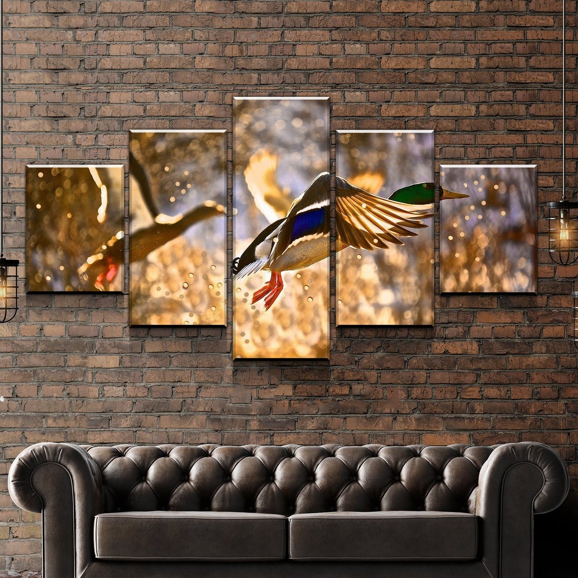 Golden Ducks Flying Canvas Wall Art