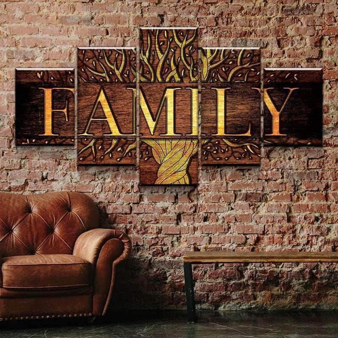 Golden Family Tree Canvas Wall Art