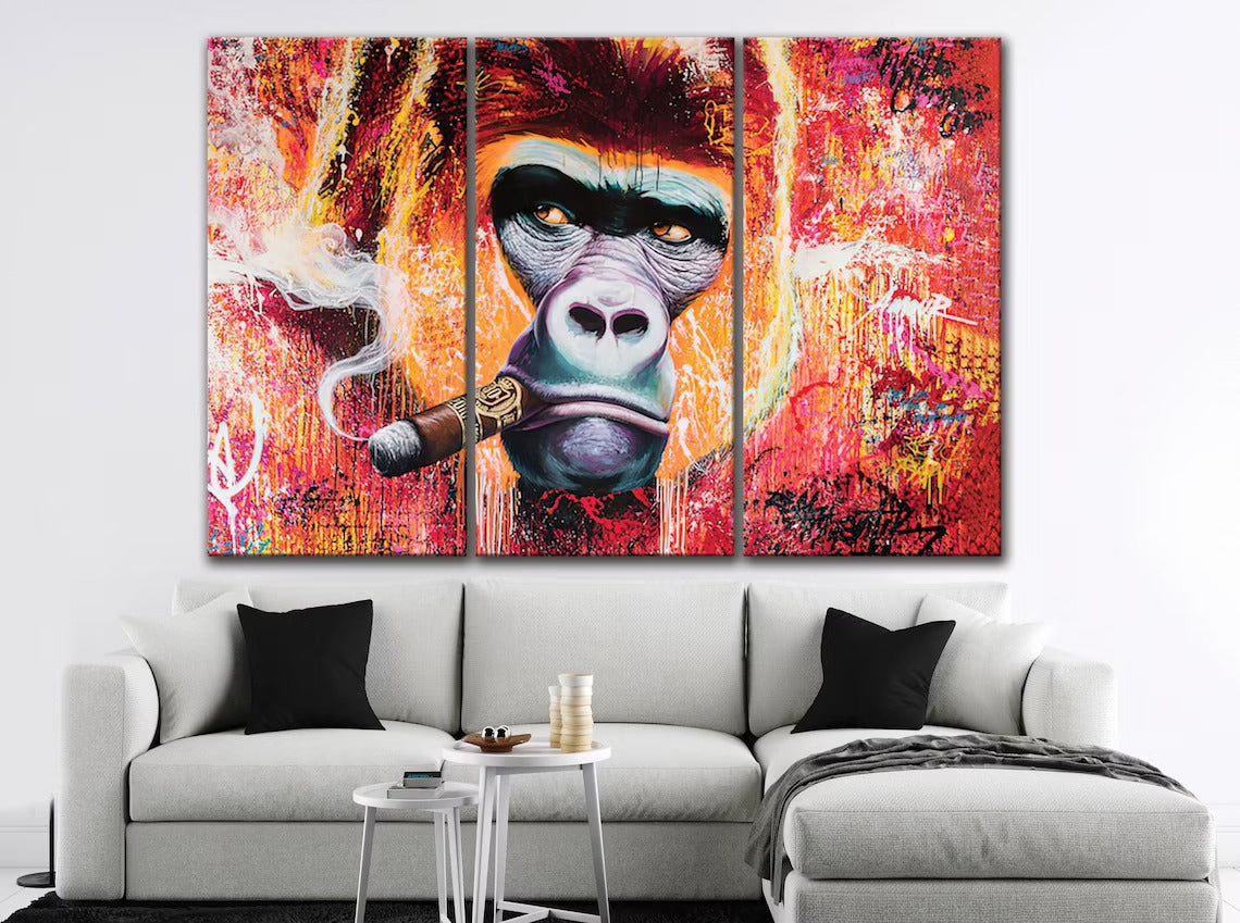 Gorilla Smoking Cigar Canvas Wall Art