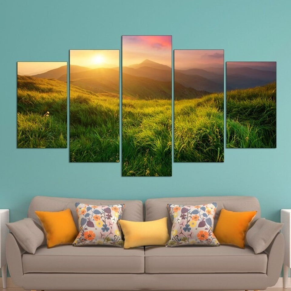 Grassy Valley Sunrise Field Canvas Wall Art