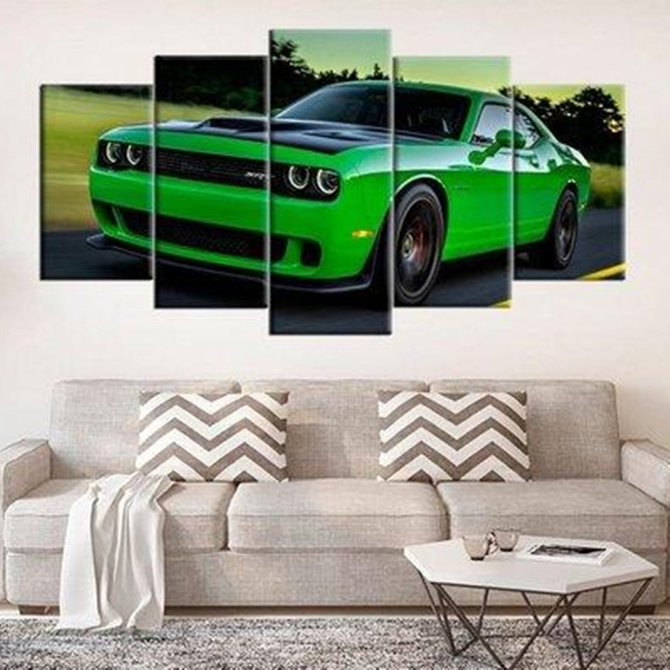 Green Dodge Challenger Muscle Car Dodge Canvas Wall Art