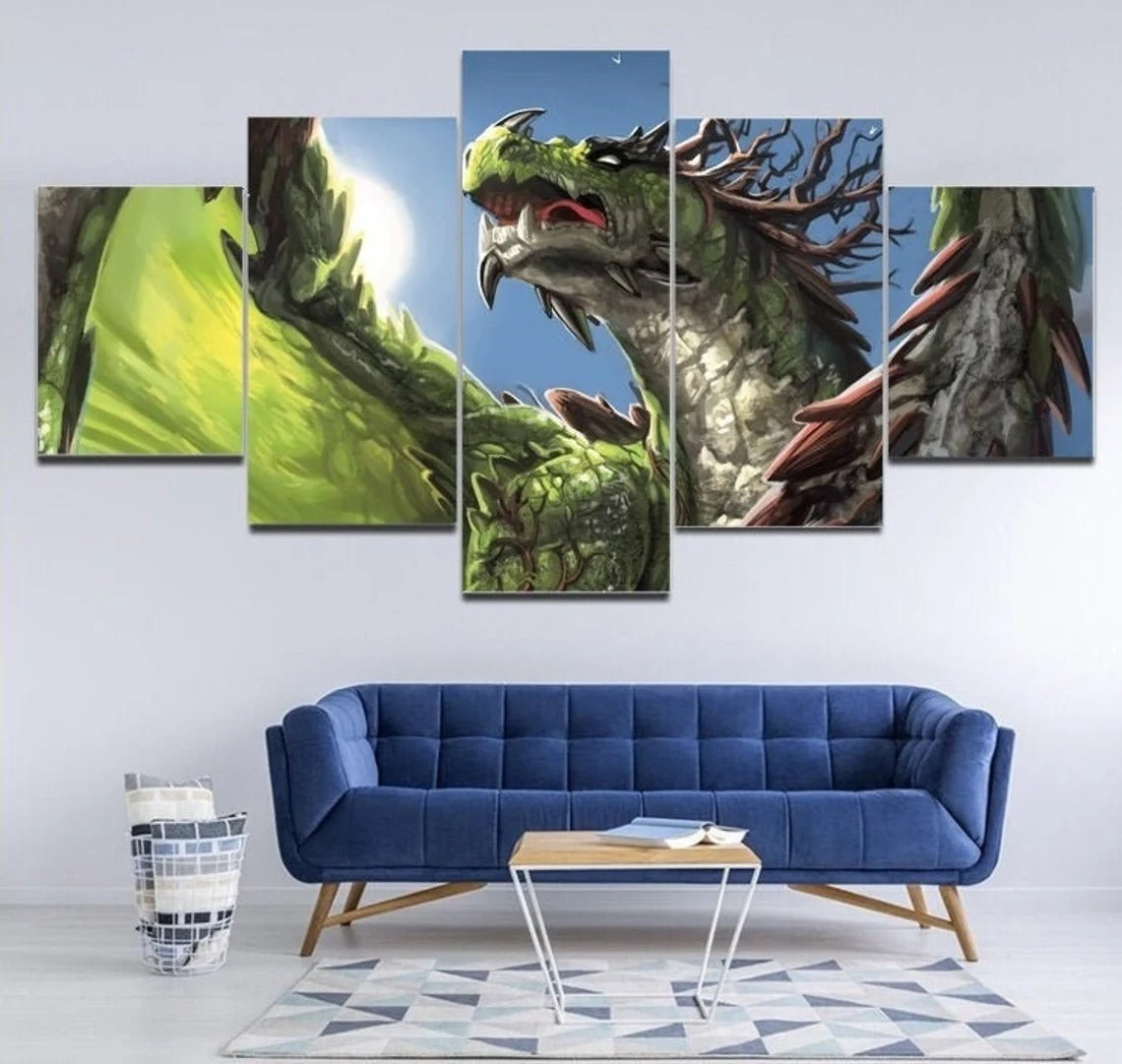 Green Fantasy Dragon Canvas Wall Art