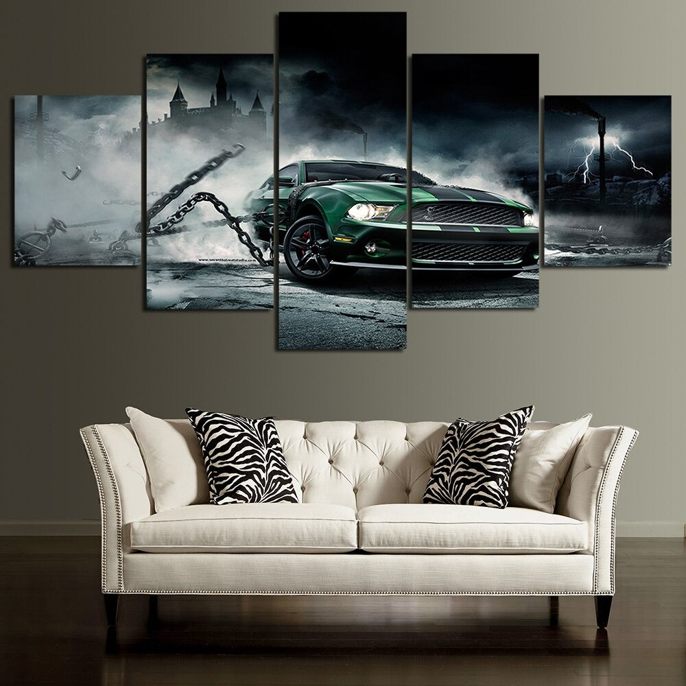 Green Ford Mustang Car Canvas Wall Art