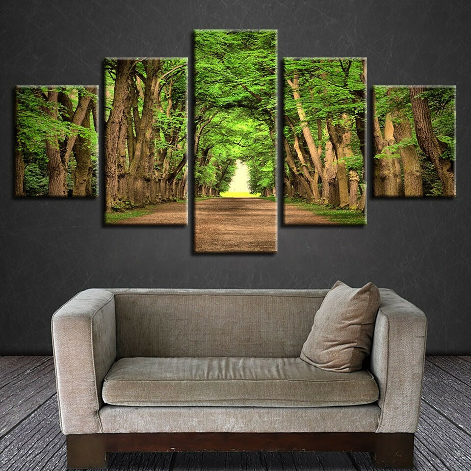Green Forest Trees Pathway Landscape Canvas Wall Art