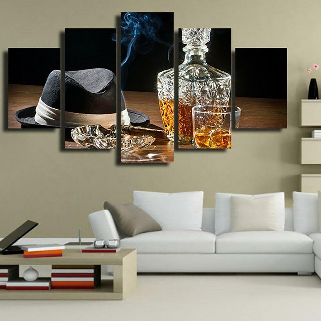 Hat And Whiskey Canvas Wall Art