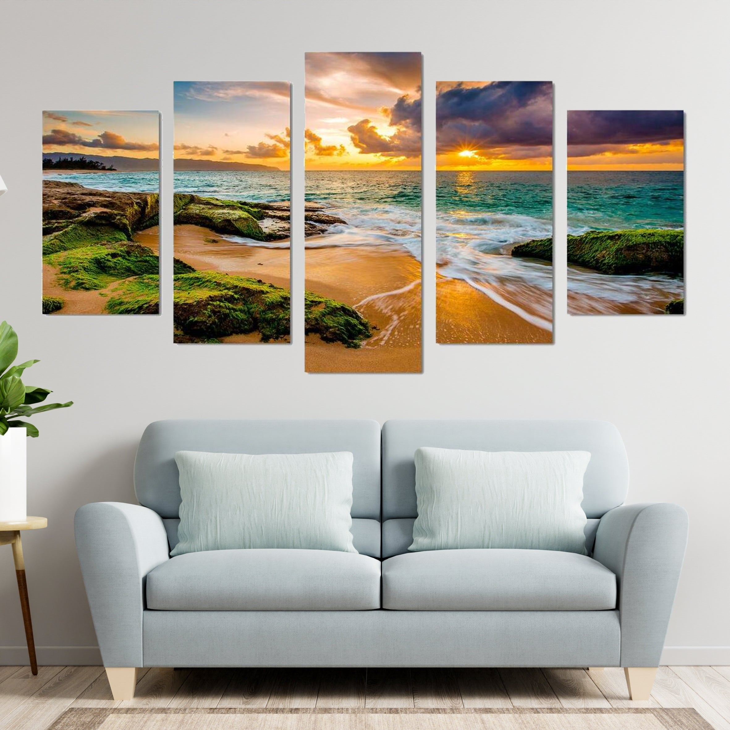 Hawaii Beach Golden Sunset Canvas Wall Art