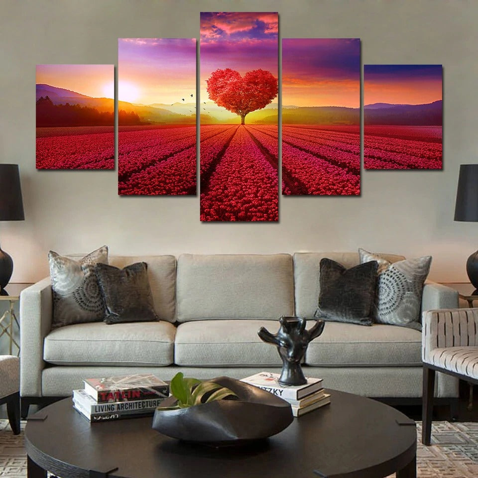 Heart Tree Flower In Field Canvas Wall Art Heart Tree Flower In Field Canvas Wall Art
