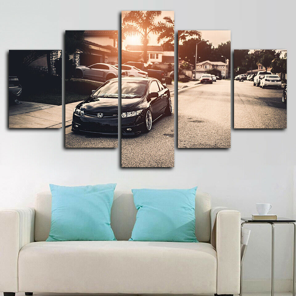 Honda Civic Sunset Sports Car Canvas Wall Art