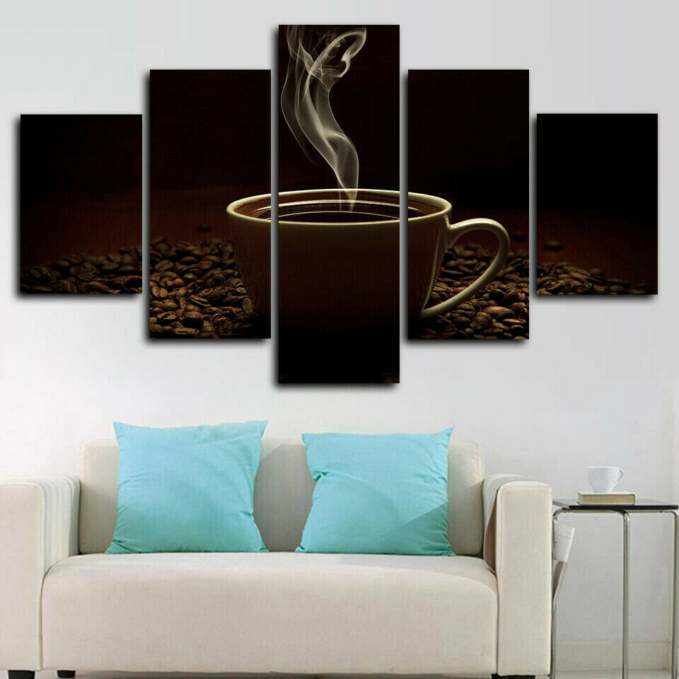 Hot Coffee Cup Beans Smoke Canvas Wall Art