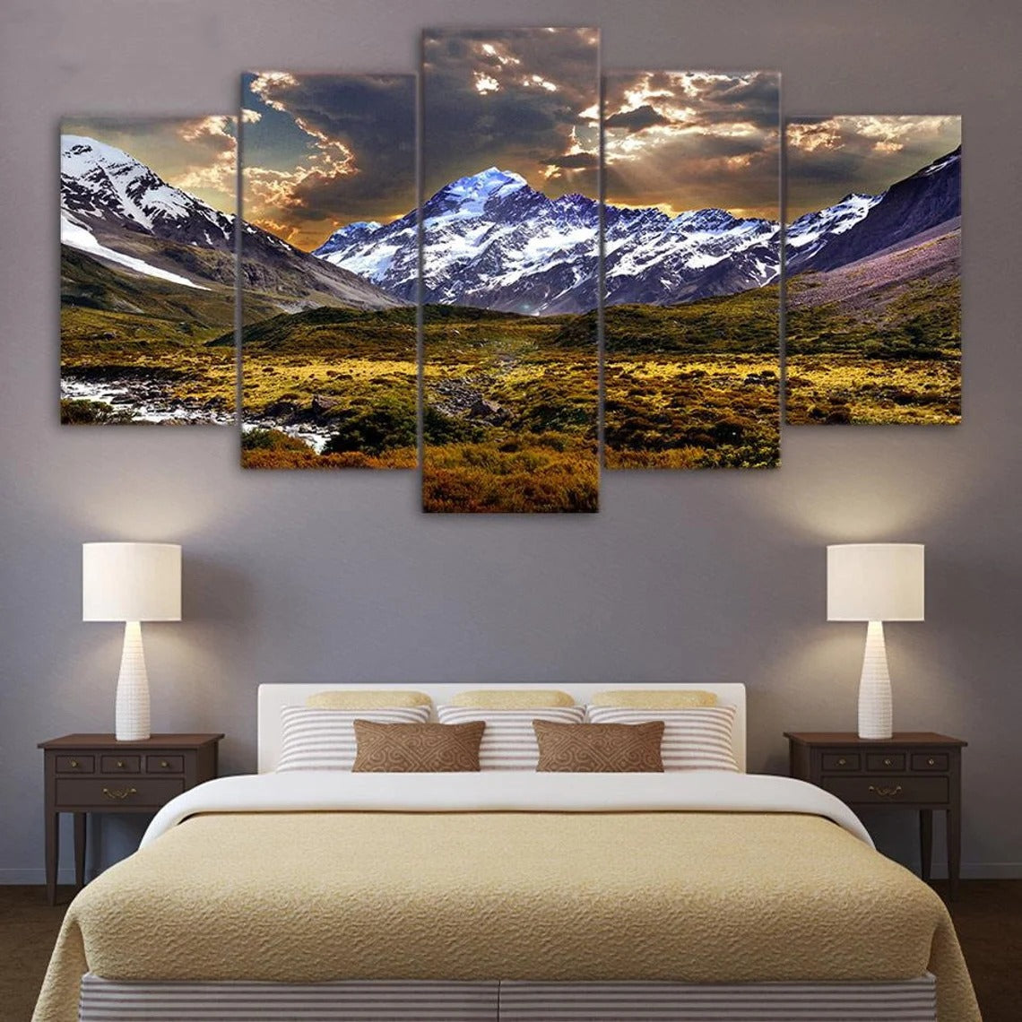 Ice Snow Mountain Sky Grassland Landscape Canvas Wall Art