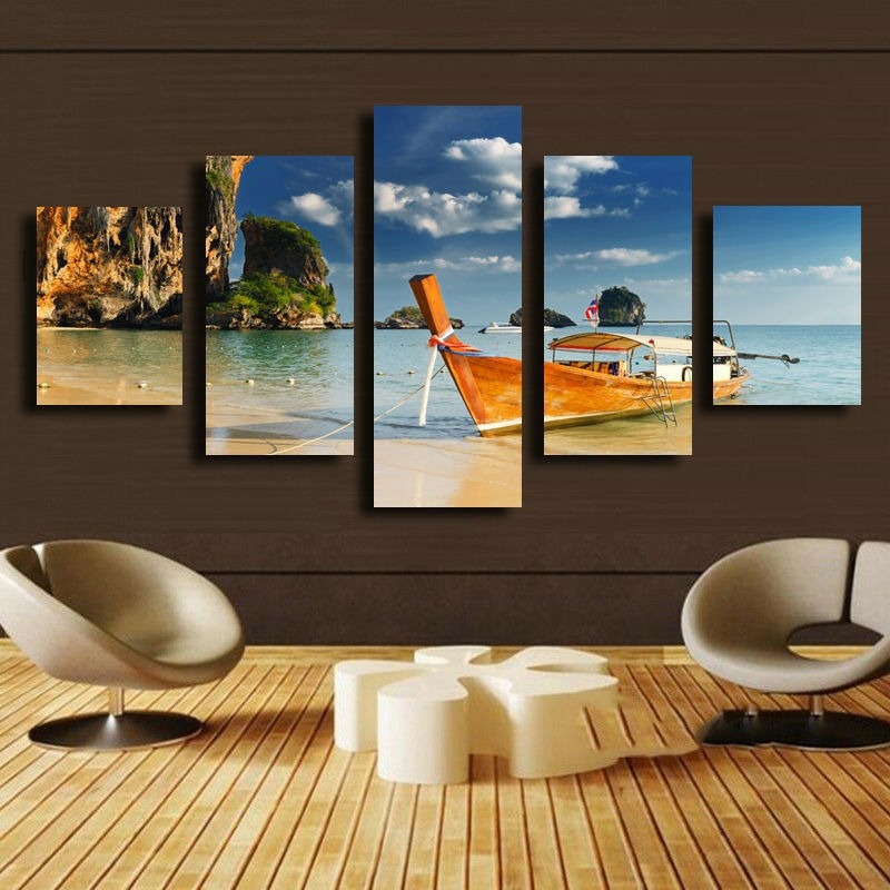 Island Hopping Boat Seascape Canvas Wall Art