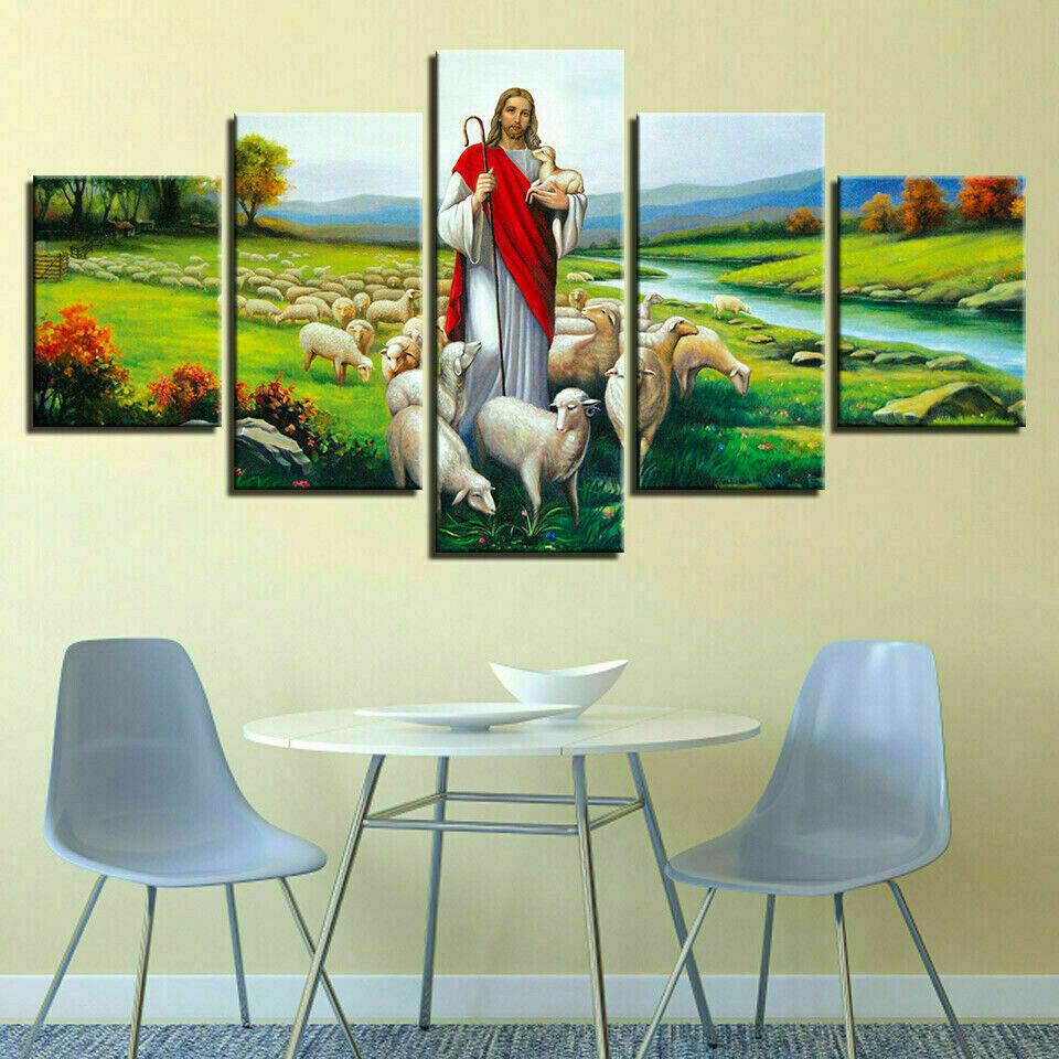 Jesus God Shepherd Flock Sheep Canvas Wall Art