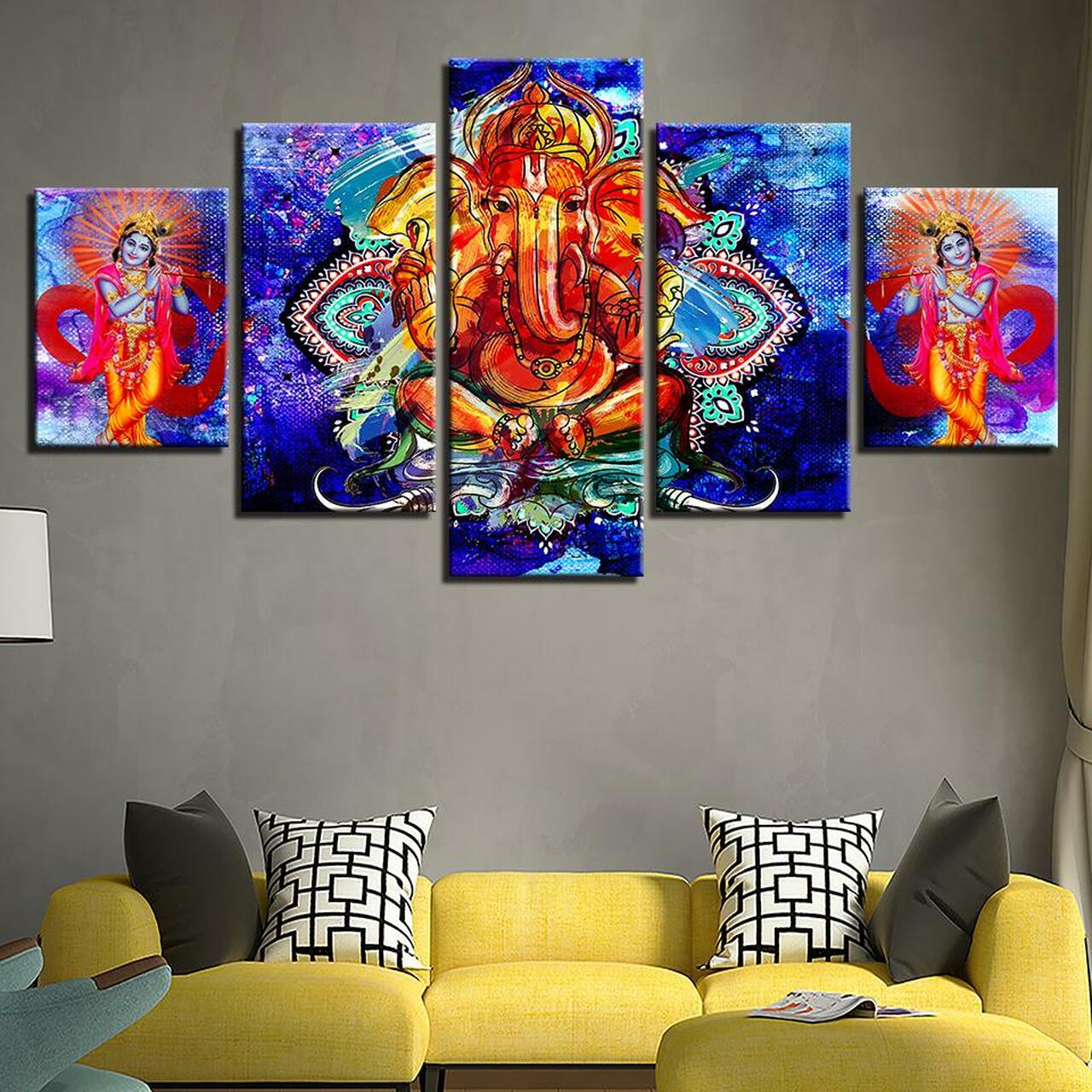 Krishna And Ganesha Canvas Wall Art