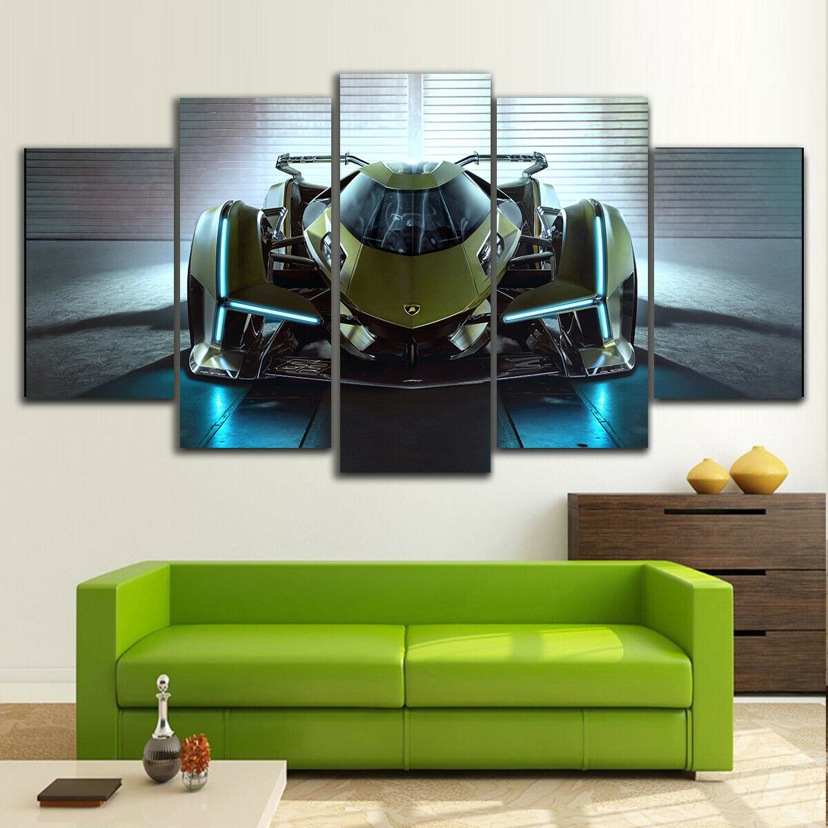 Lamborghini Lambo V12 Car Green Canvas Wall Art