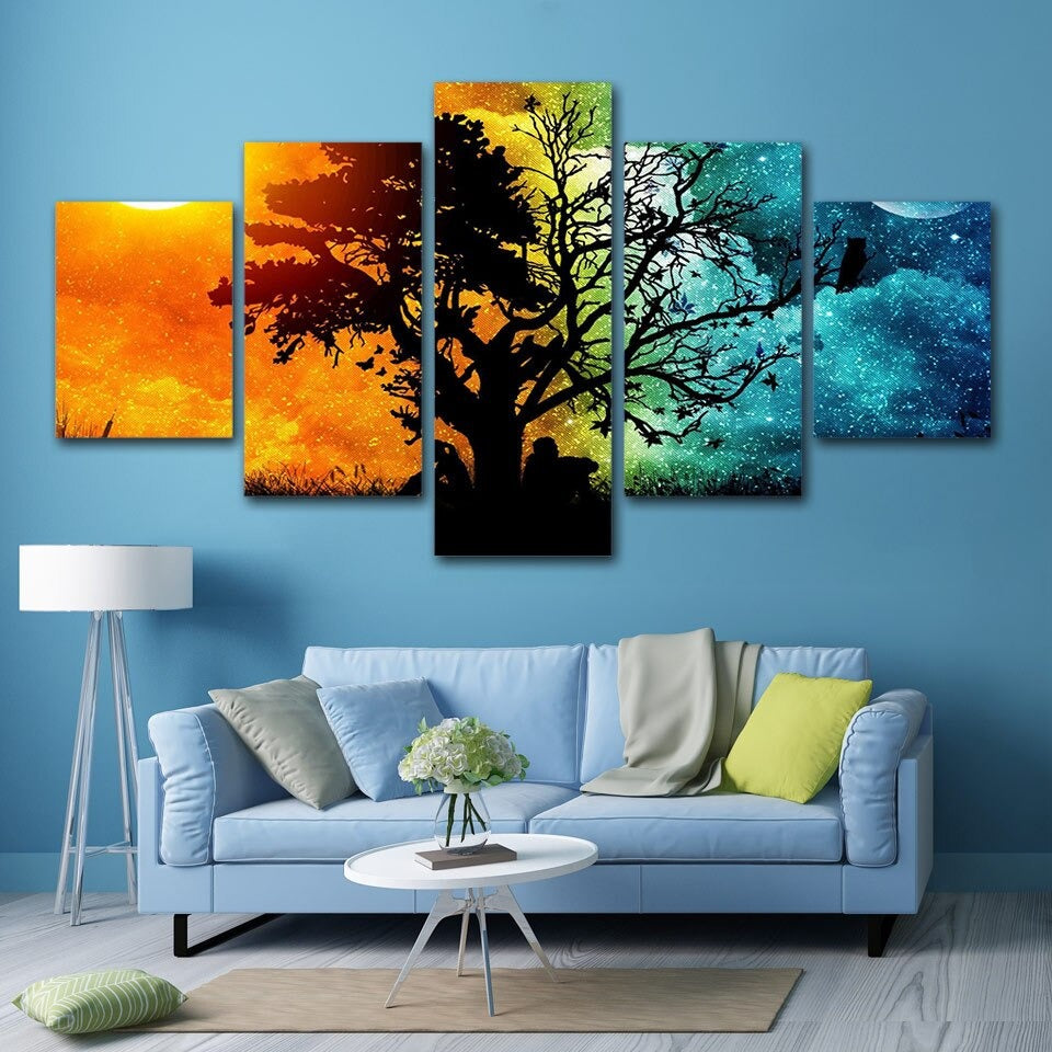 Landscape Fire &Amp; Ice Tree Sky Canvas Wall Art