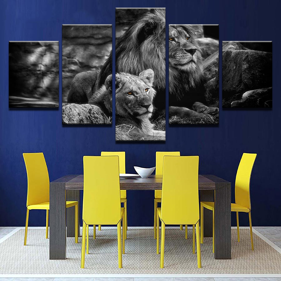 Lion Black White Canvas Wall Art