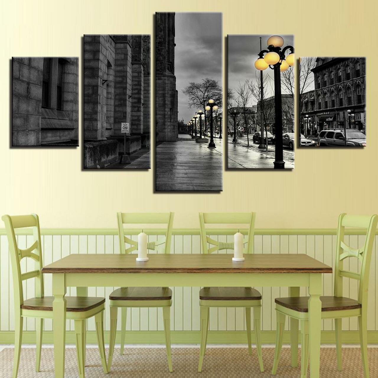 London Street At Night Canvas Wall Art