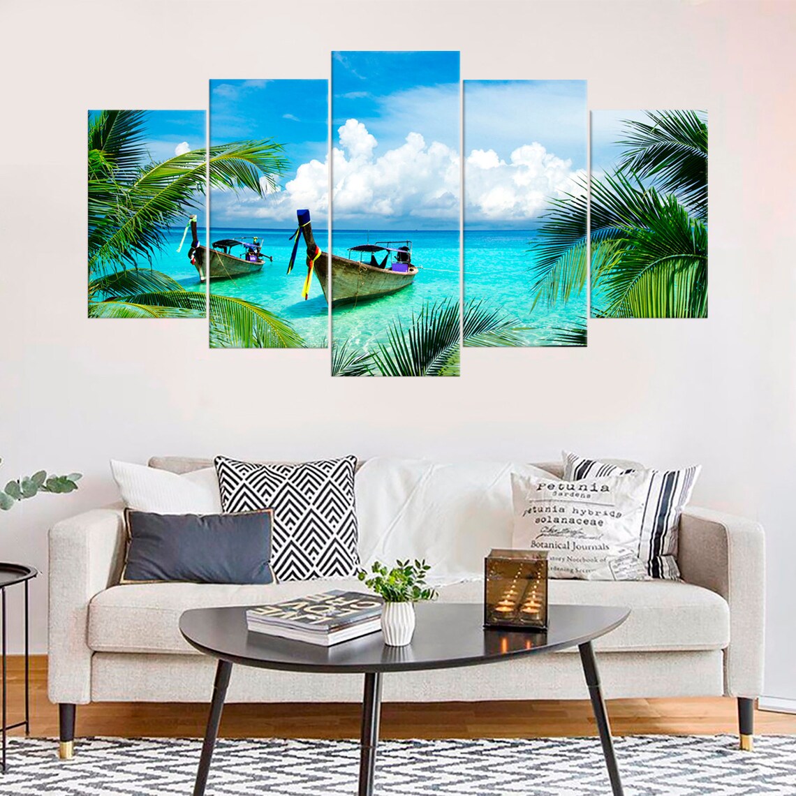 Long Tail Boats Ocean Tropical Beach Canvas Wall Art Long Tail Boats Ocean Tropical Beach Canvas Wall Art